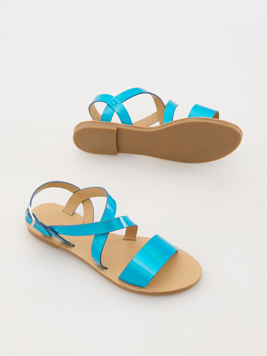 Sandals with silver tone straps - turquoise - RESERVED