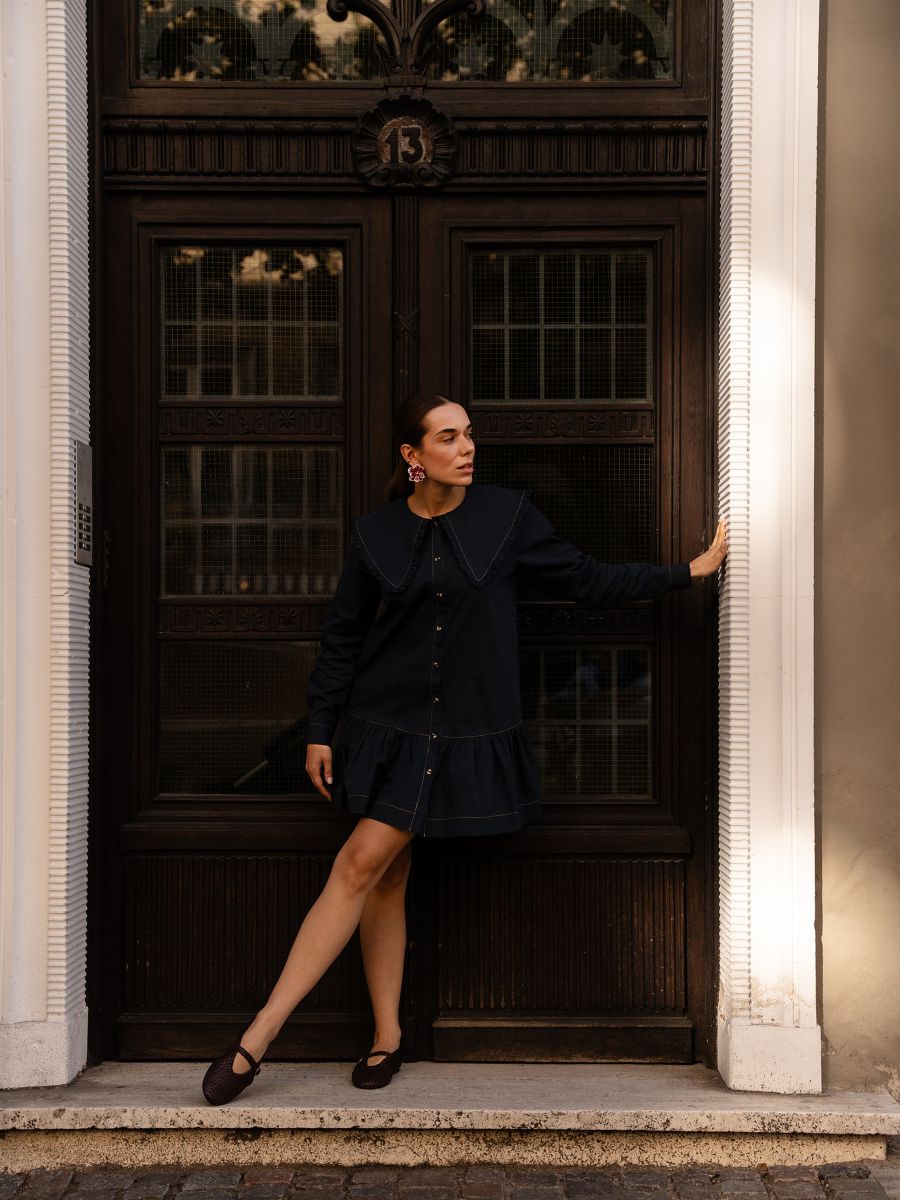 Mini dress with collar - navy - RESERVED