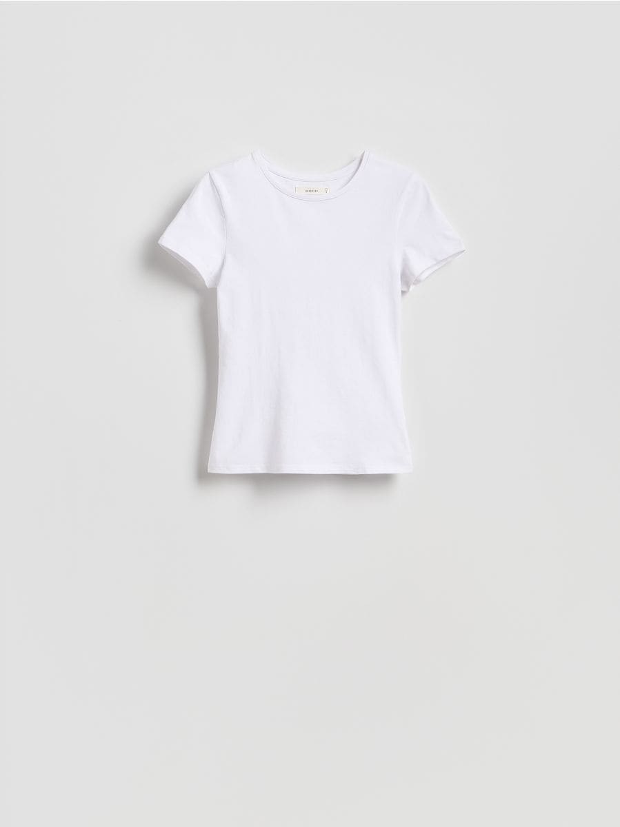 Bawełniany t-shirt slim fit - biały - RESERVED