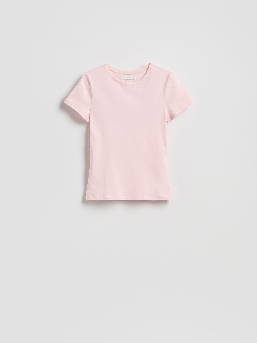 Bawełniany t-shirt slim fit - pastelowy róż - RESERVED
