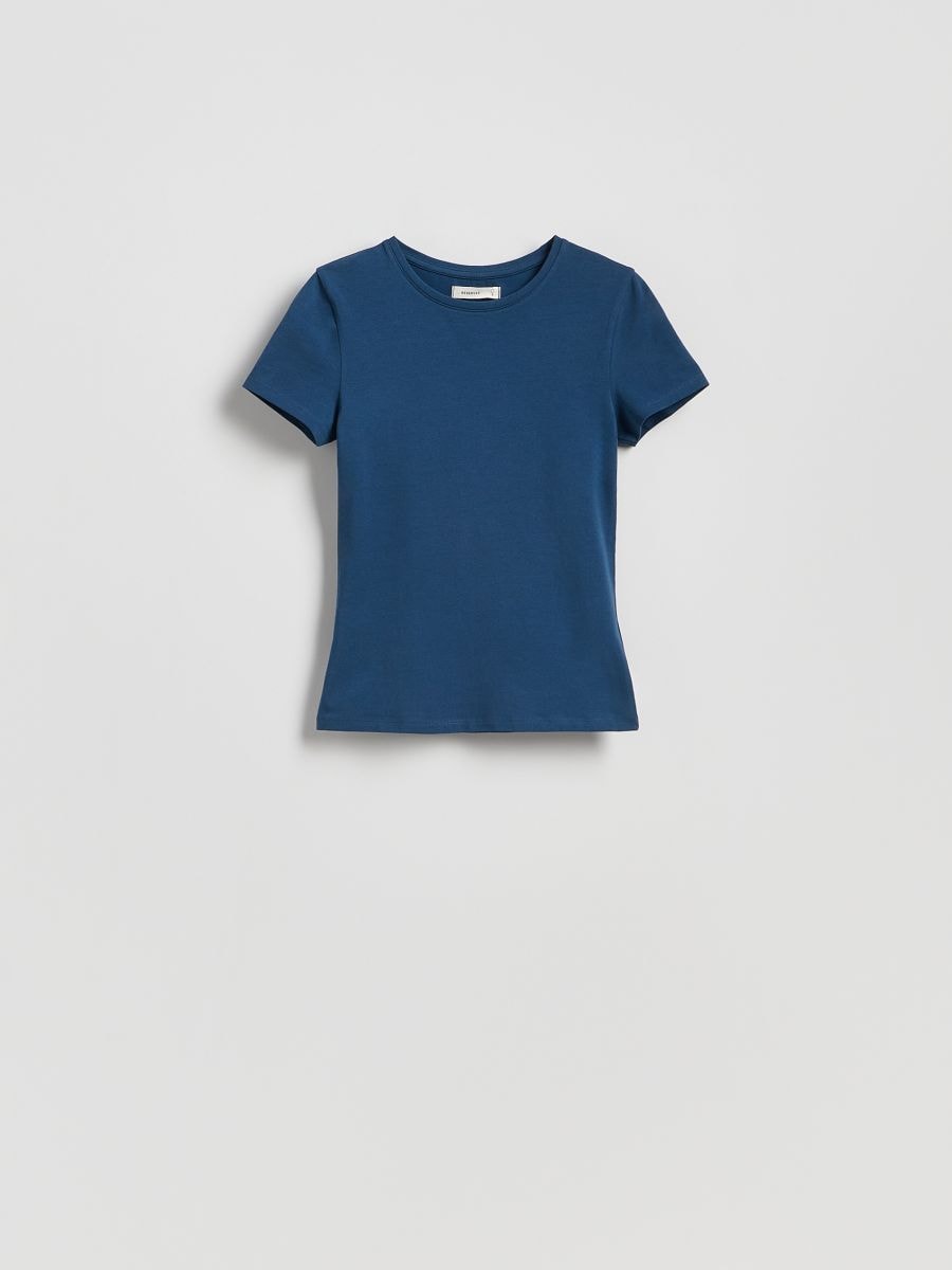 Bavlněné tričko slim fit - tmavomodrá - RESERVED
