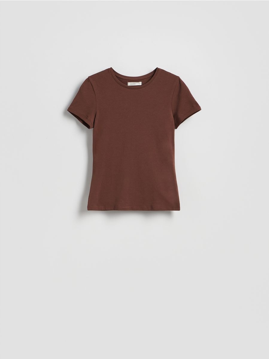 Bawełniany t-shirt slim fit - ciemnobrązowy - RESERVED
