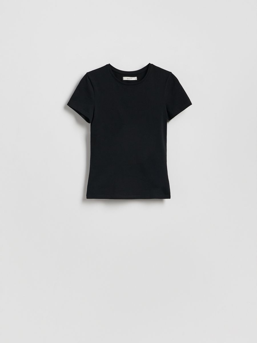 Bawełniany t-shirt slim fit - czarny - RESERVED