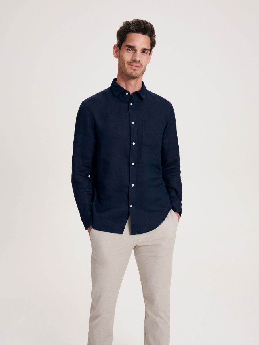 Regular fit linen shirt Color navy - RESERVED - 5465A-59X