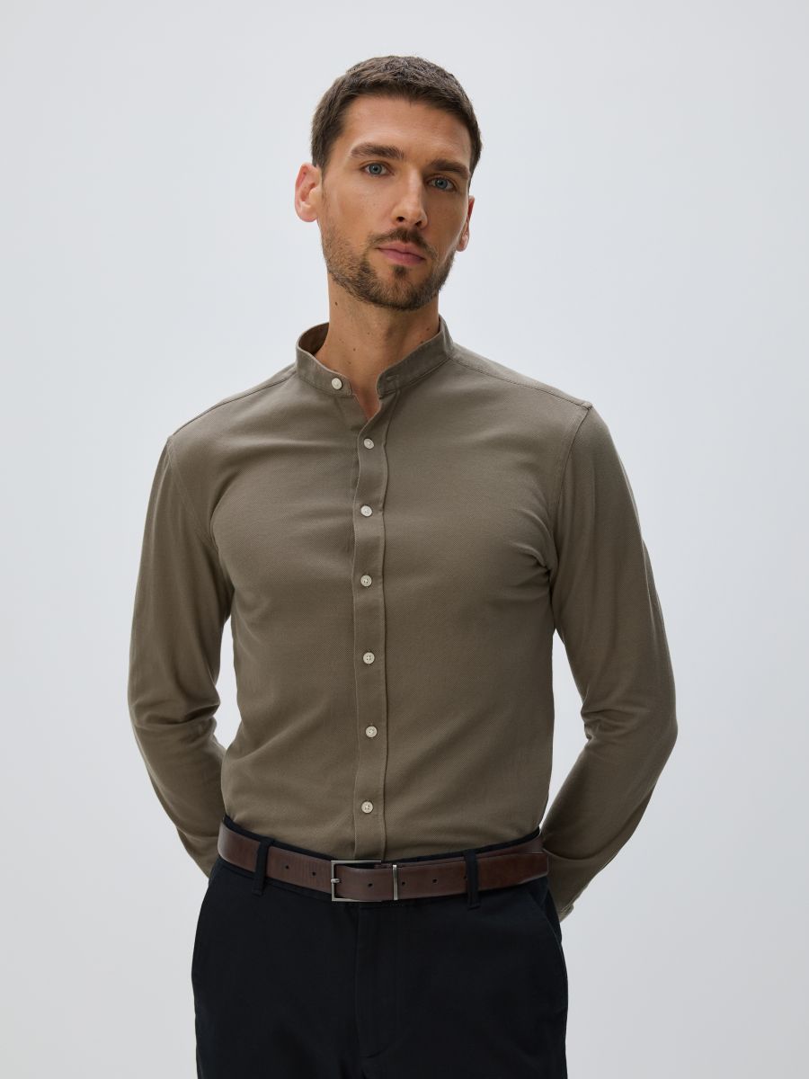 Egiptietiškos medvilnės slim marškiniai - rudai žalia - RESERVED