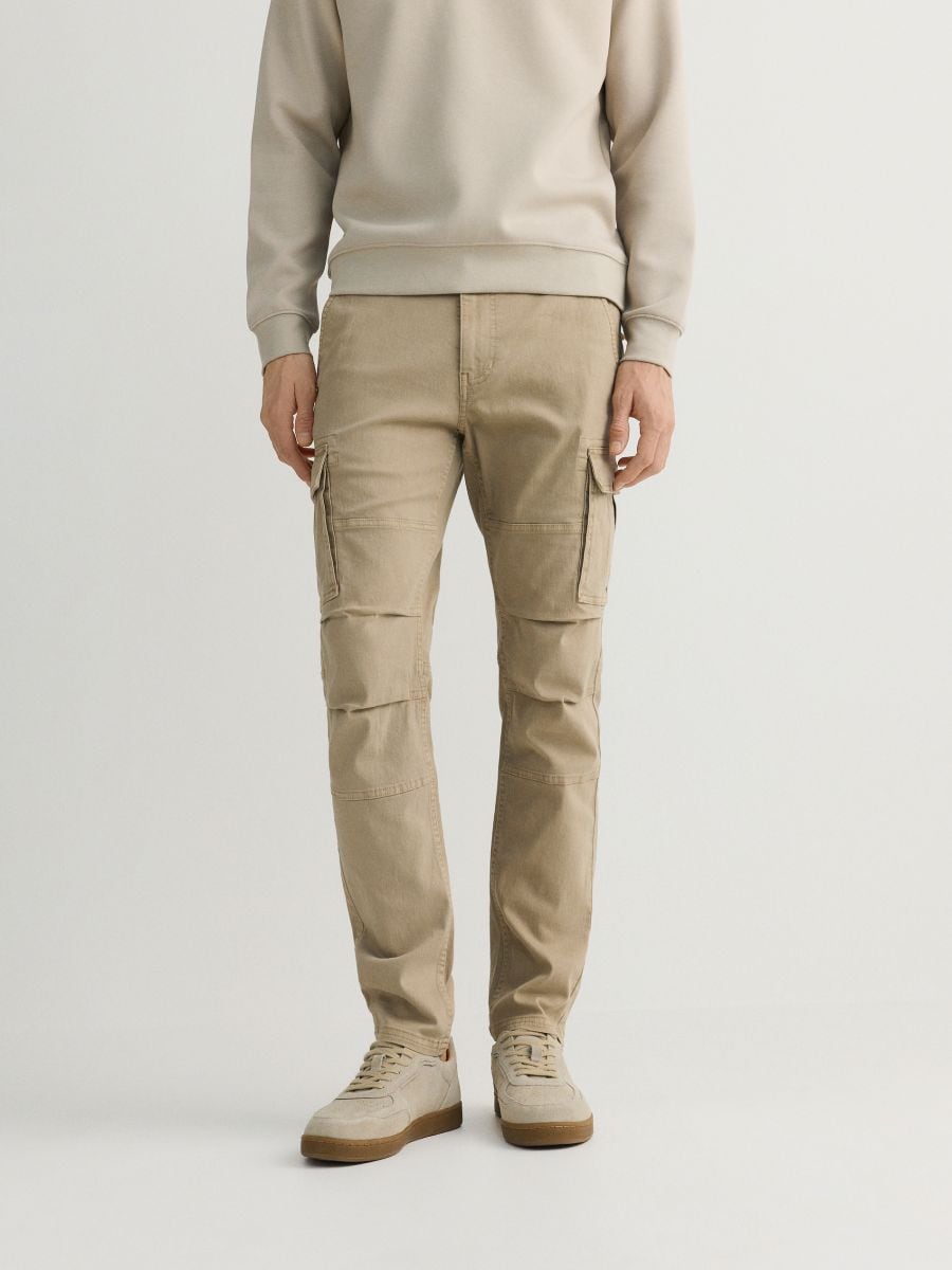 Slim cargo trousers - beige - RESERVED