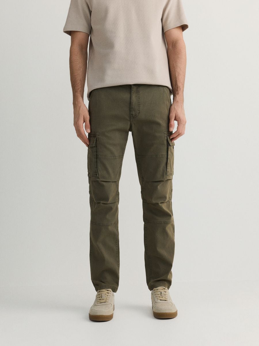 Pantalon cargo coupe slim - vert kaki - RESERVED