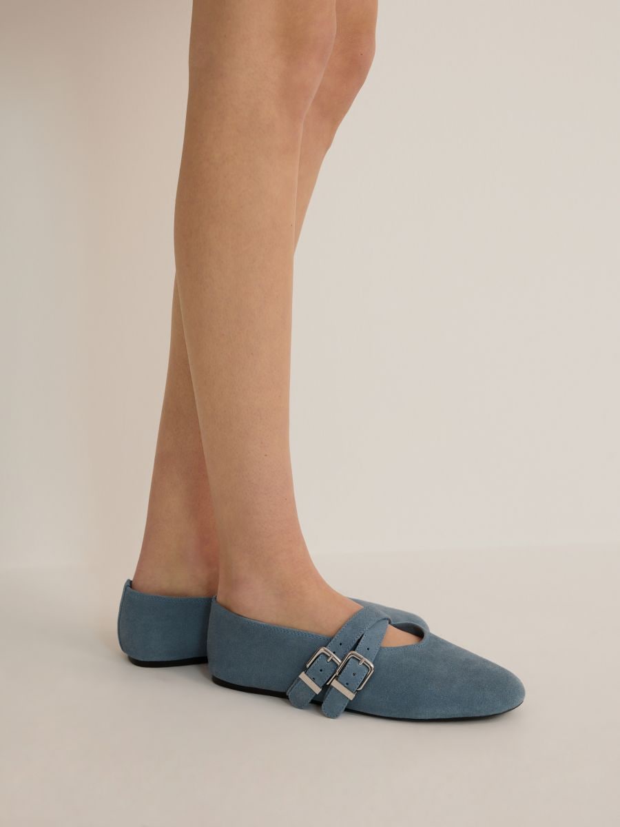 Suede ballerinas with straps - pale turquoise - RESERVED - 5