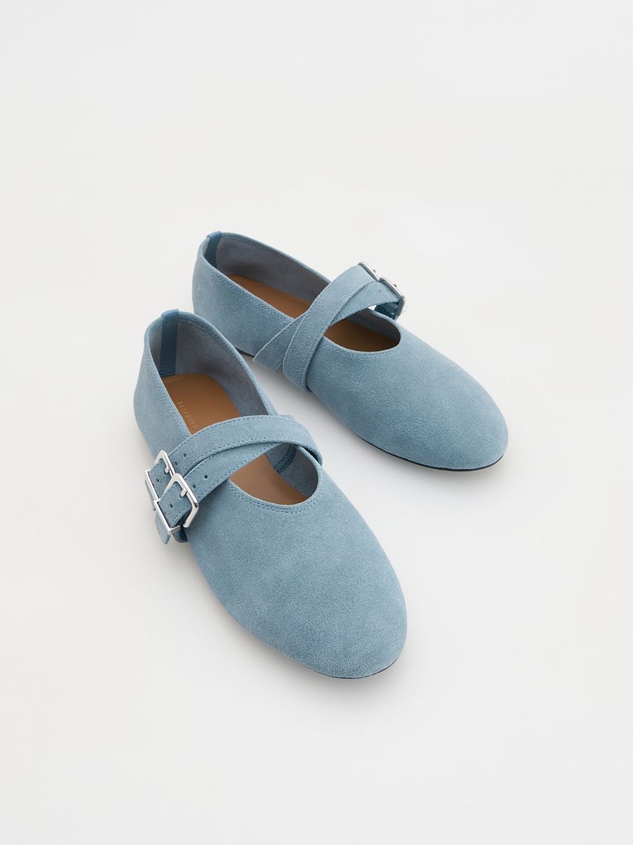 Suede ballerinas with straps - pale turquoise - RESERVED - 2
