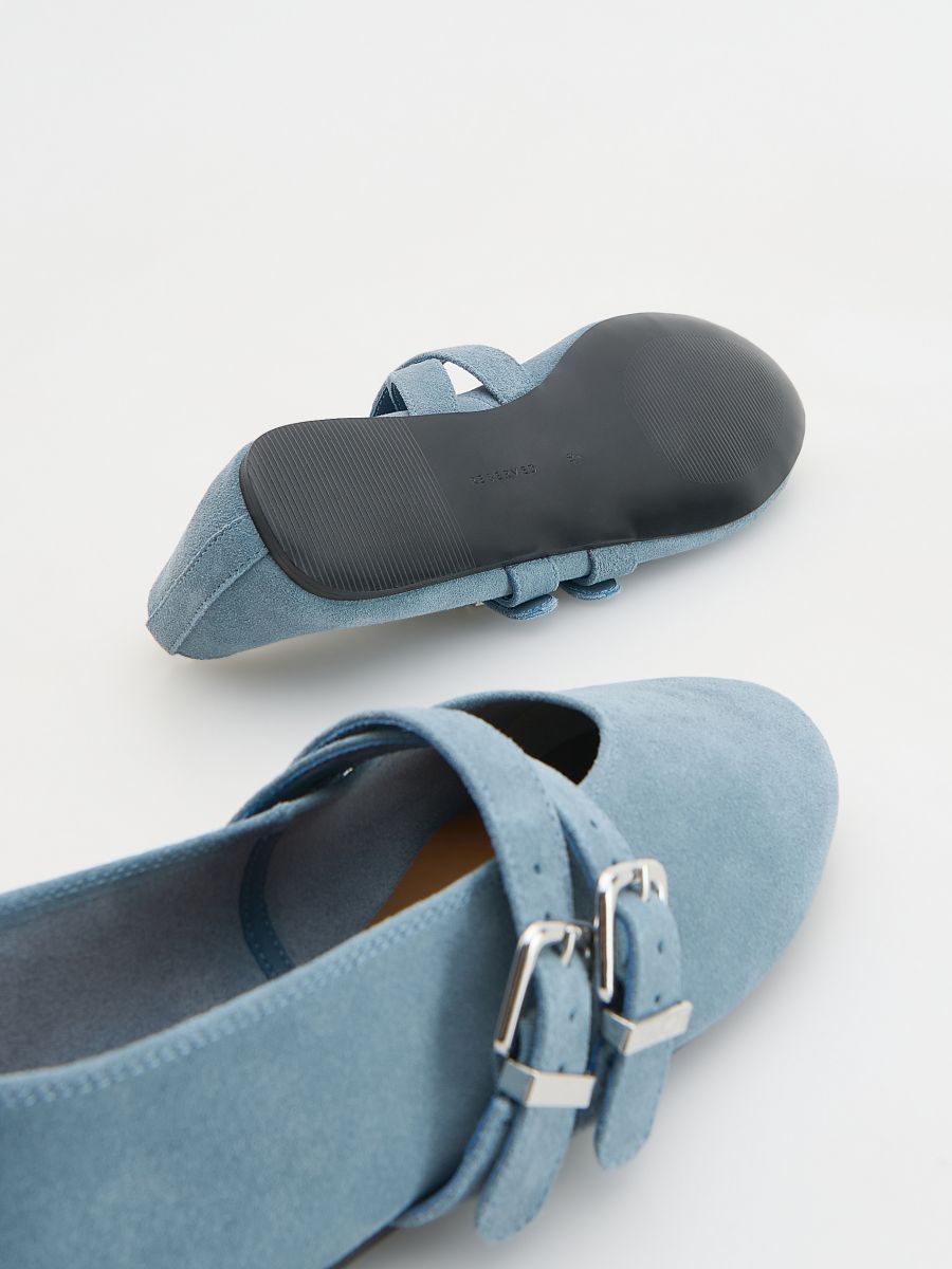 Suede ballerinas with straps - pale turquoise - RESERVED - 4