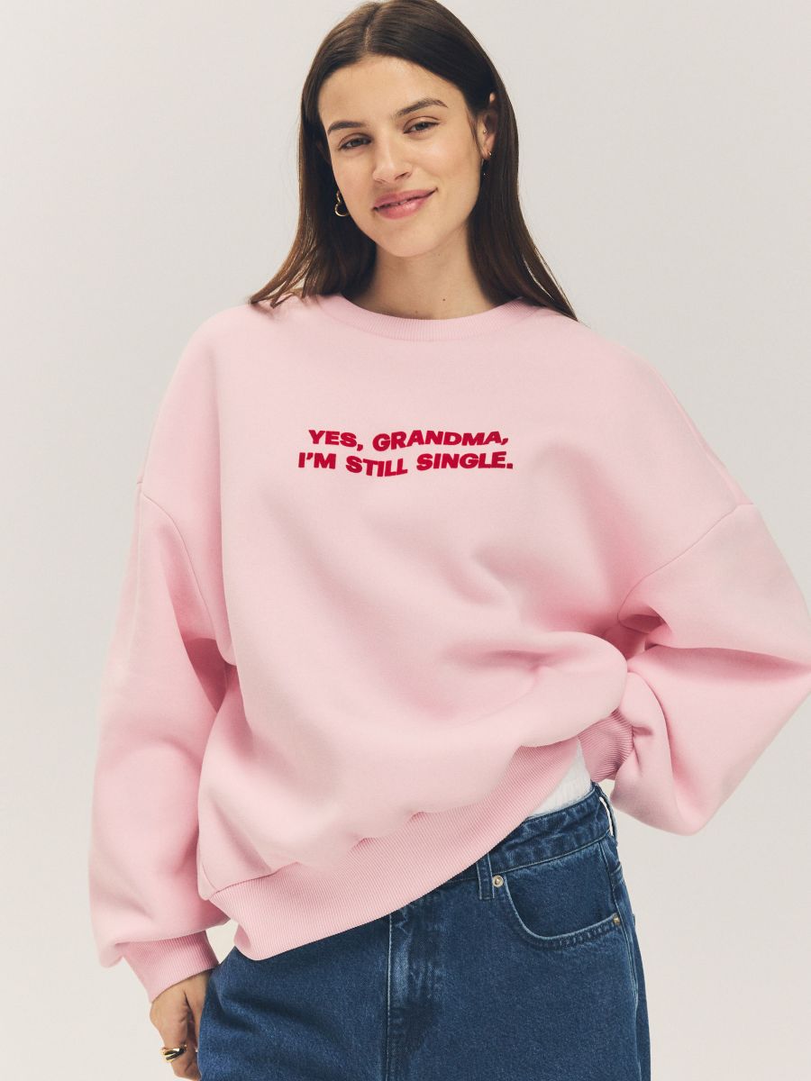 Φούτερ oversize με σλόγκαν - ΕΝΤΟΝΟ ΡΟΖ - RESERVED - 4