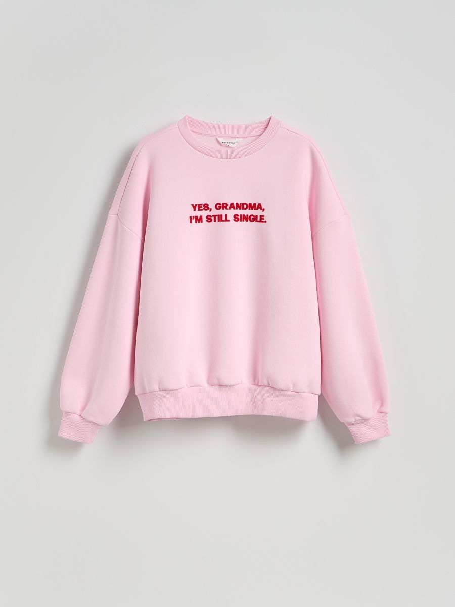 Oversized sweatshirt with slogan - hot pink - RESERVED