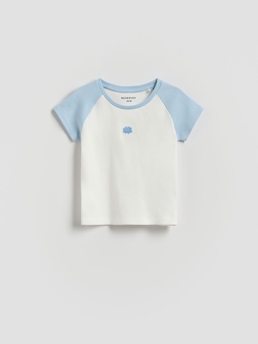 Rib knit T-shirt - pale blue - RESERVED