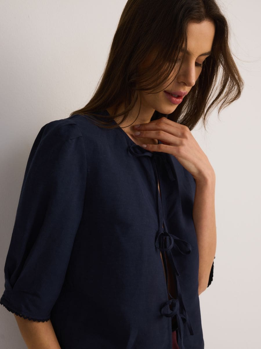 Linen blend top - navy - RESERVED - 3