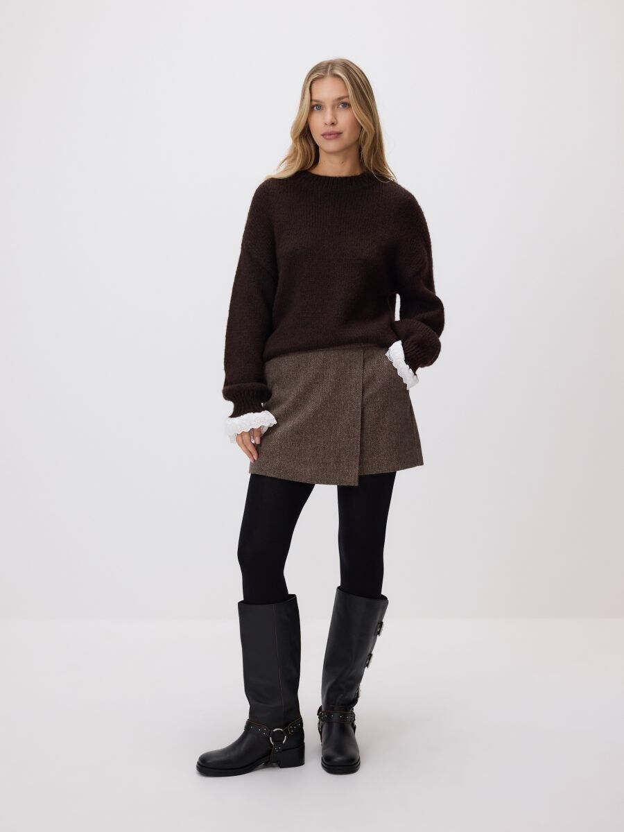Jumper with wool blend - dark brown - RESERVED