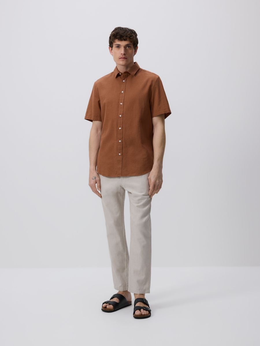 Regular linen rich trousers - beige - RESERVED - 2