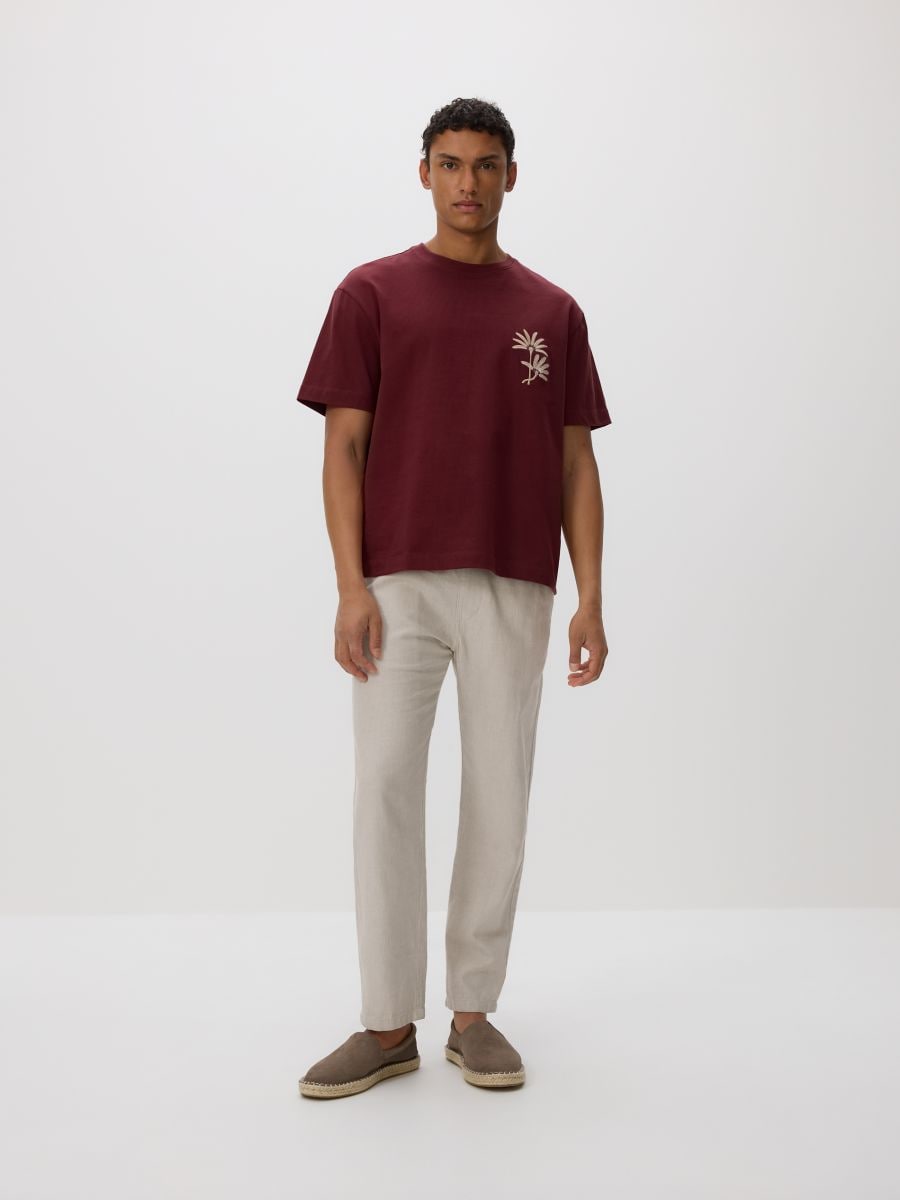 Pantalon regular en lin majoritaire - Beige - RESERVED - 2