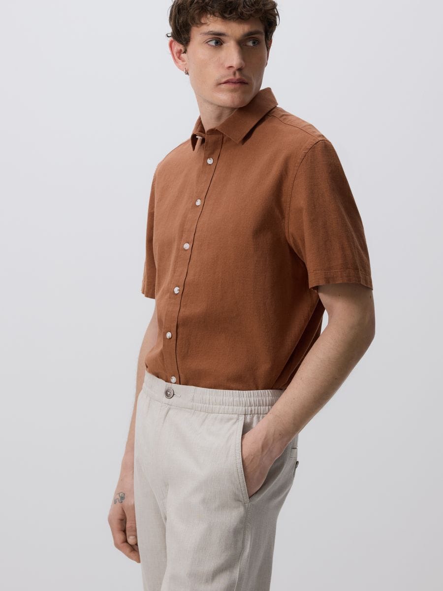 Regular linen rich trousers - beige - RESERVED - 3