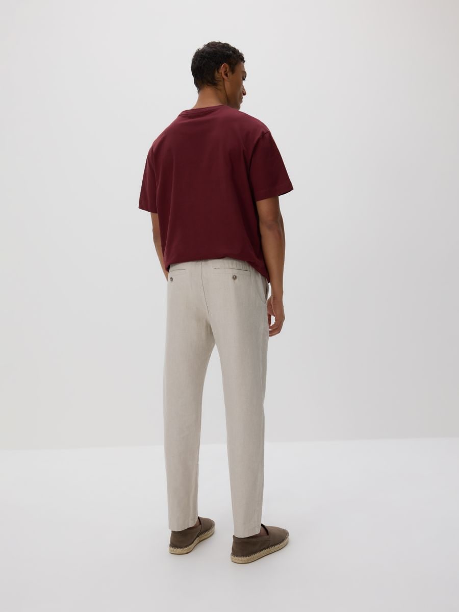 Pantalon regular en lin majoritaire - Beige - RESERVED - 3