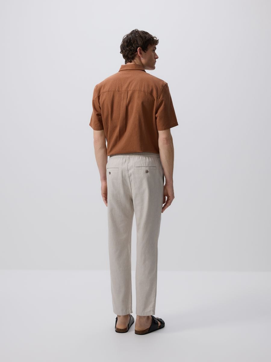 Regular linen rich trousers - beige - RESERVED - 4