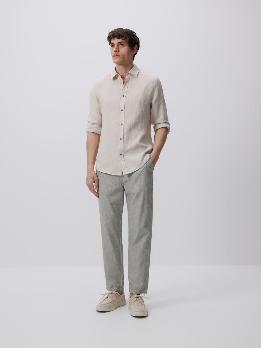 Regular linen rich trousers - dark green - RESERVED - 2