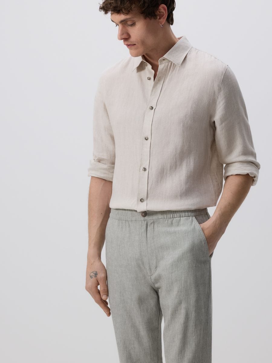 Regular linen rich trousers - dark green - RESERVED - 3