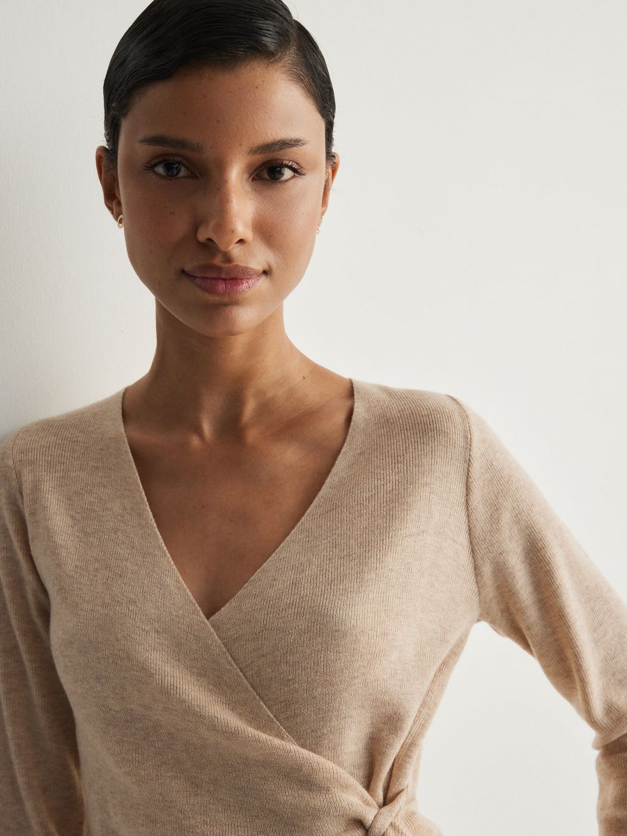 Pullover mit Bindung - beige - RESERVED - 3
