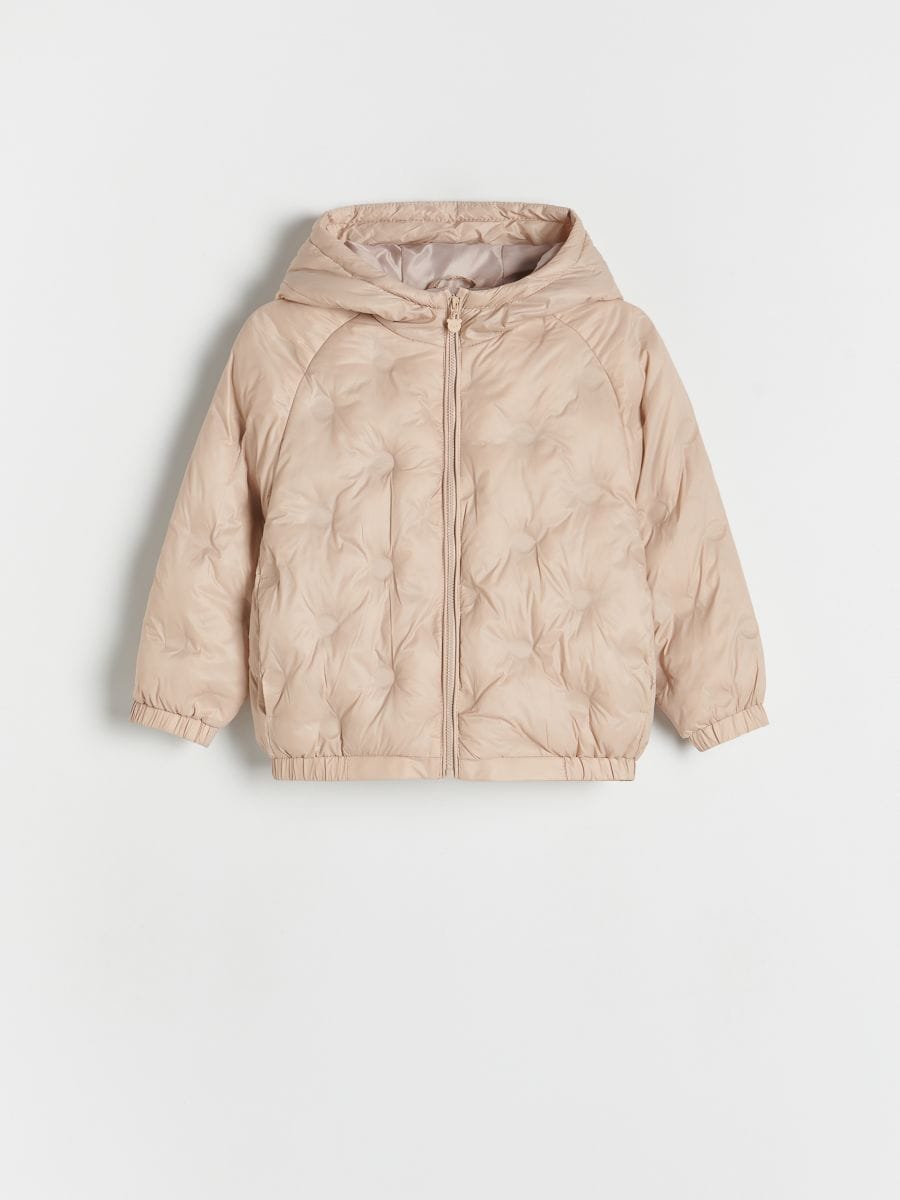 Quilted jacket with hood - beige - RESERVED