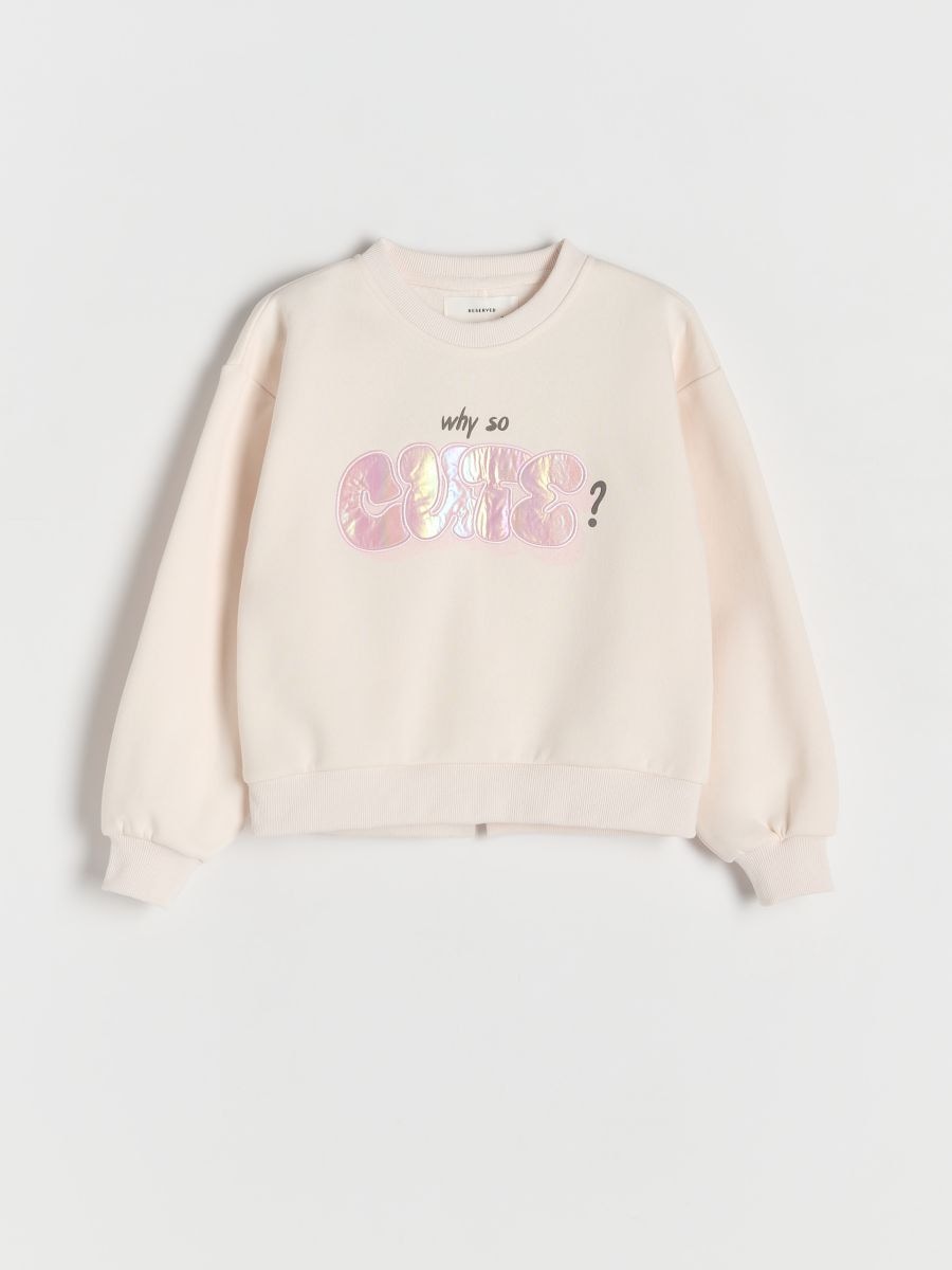 Sweatshirt med applikation - creme - RESERVED