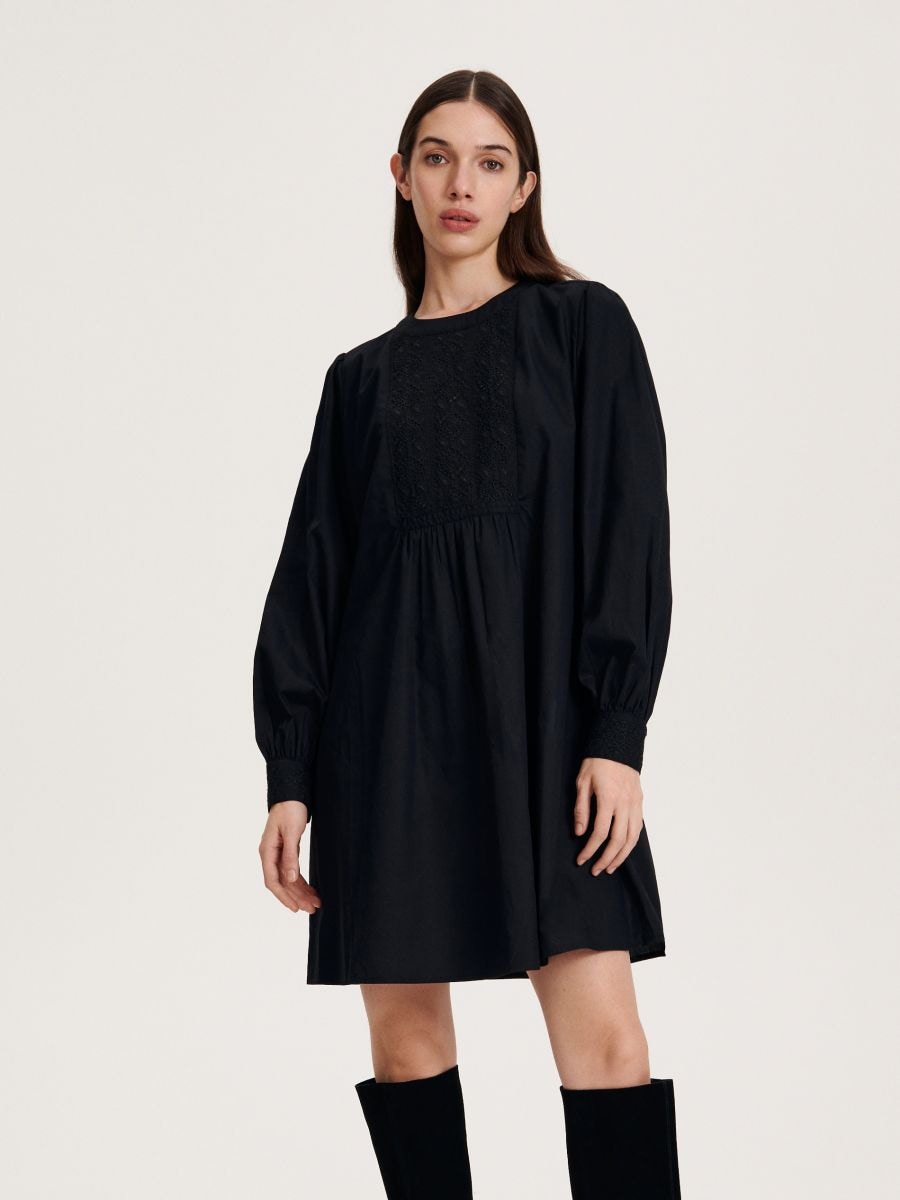 Dress with broderie anglaise detailing - black - RESERVED
