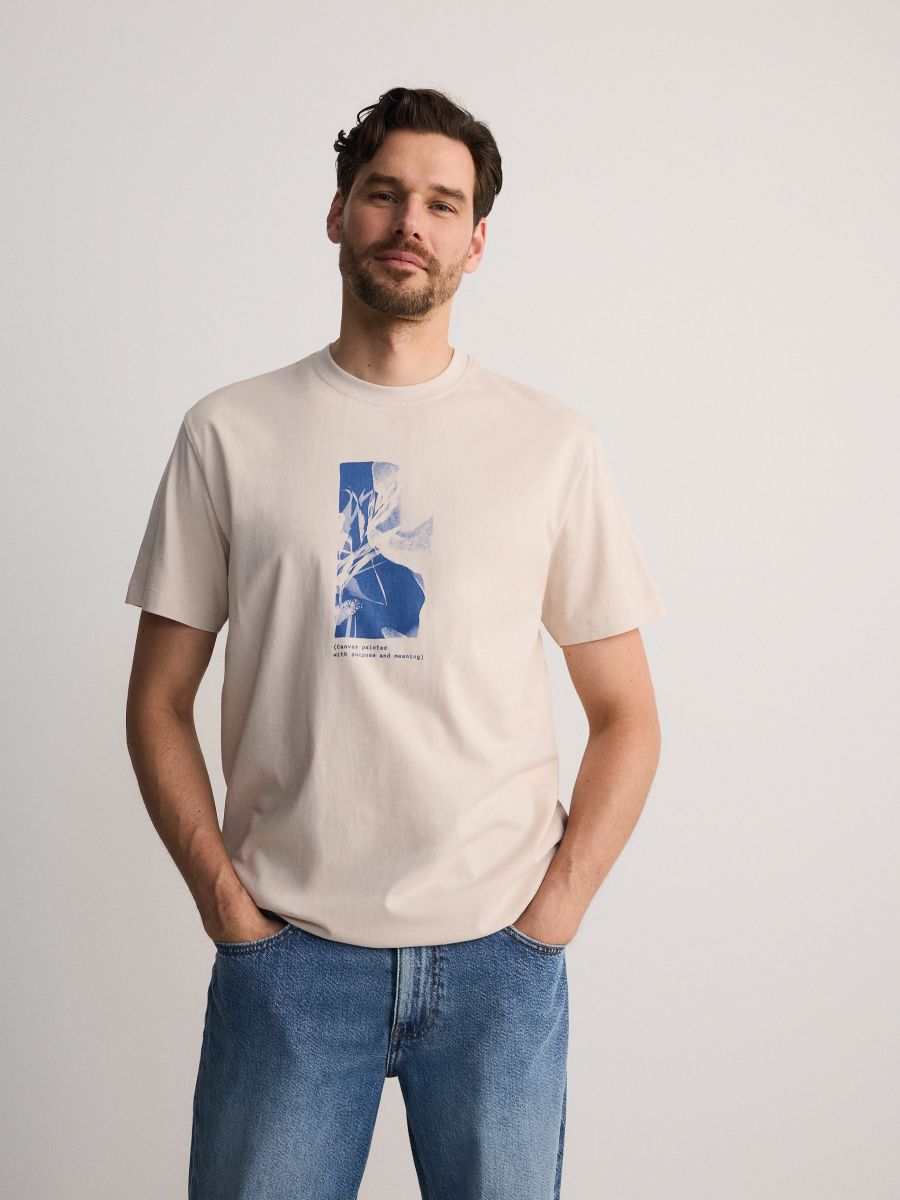 Regular fit bedrukt T shirt KLEUR BEIGE RESERVED 551BM 08X