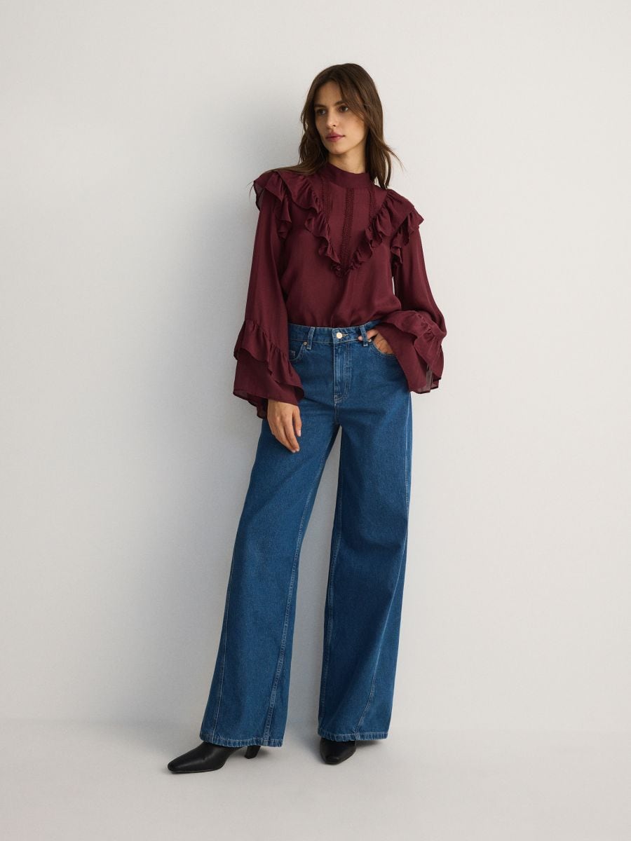 Viscose blouse with ruffle detail - burgundy - RESERVED - 3