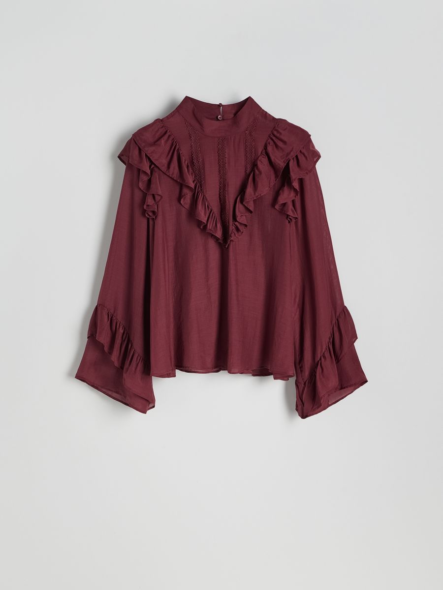 Viscose blouse with ruffle detail - burgundy - RESERVED - 5