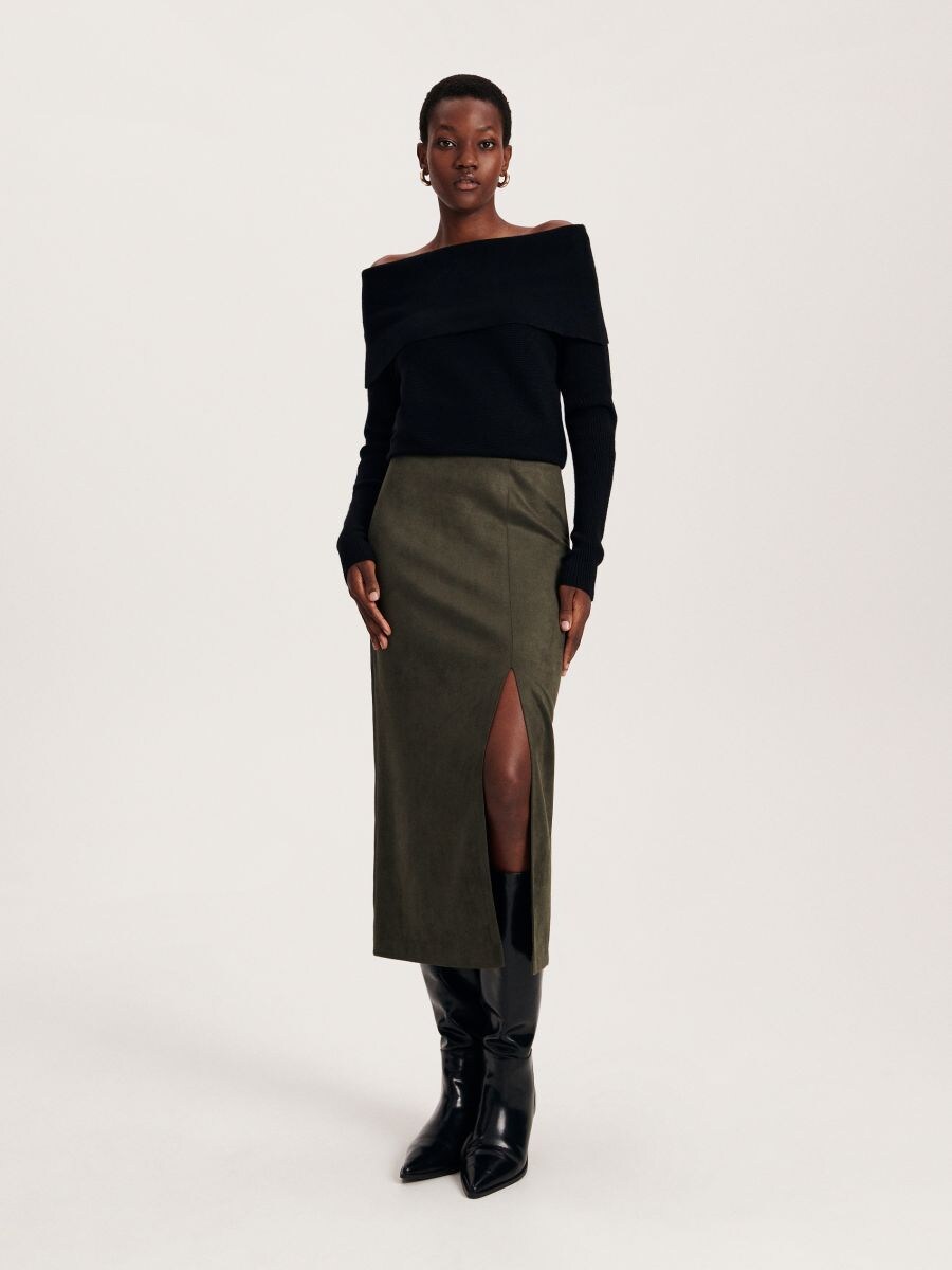 Imitation suede skirt - green - RESERVED