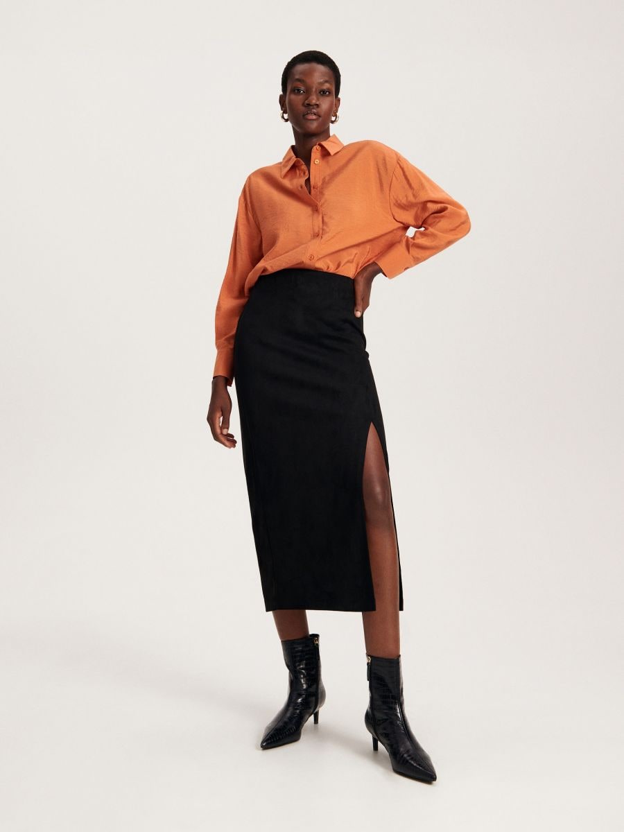 Imitation suede skirt - black - RESERVED