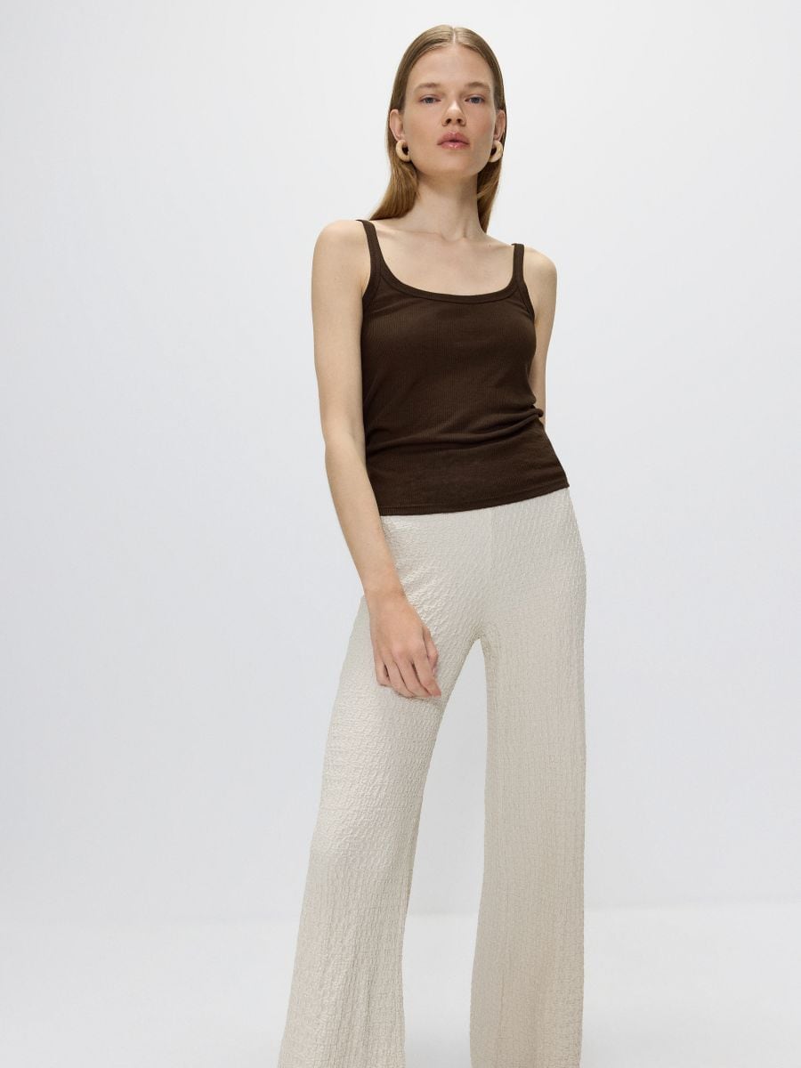 Rib knit top with linen blend - dark brown - RESERVED - 4