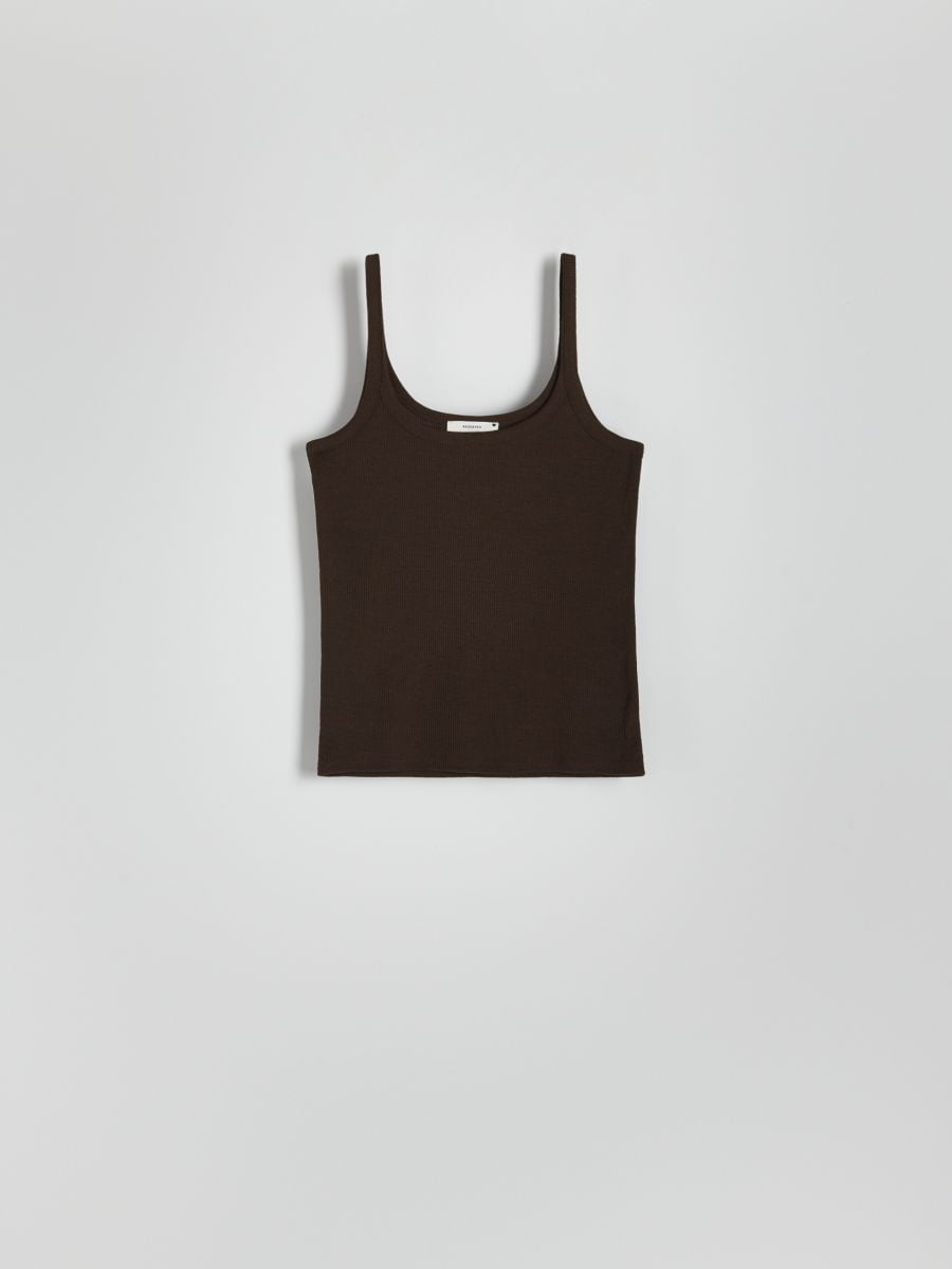 Rib knit top with linen blend - dark brown - RESERVED - 3
