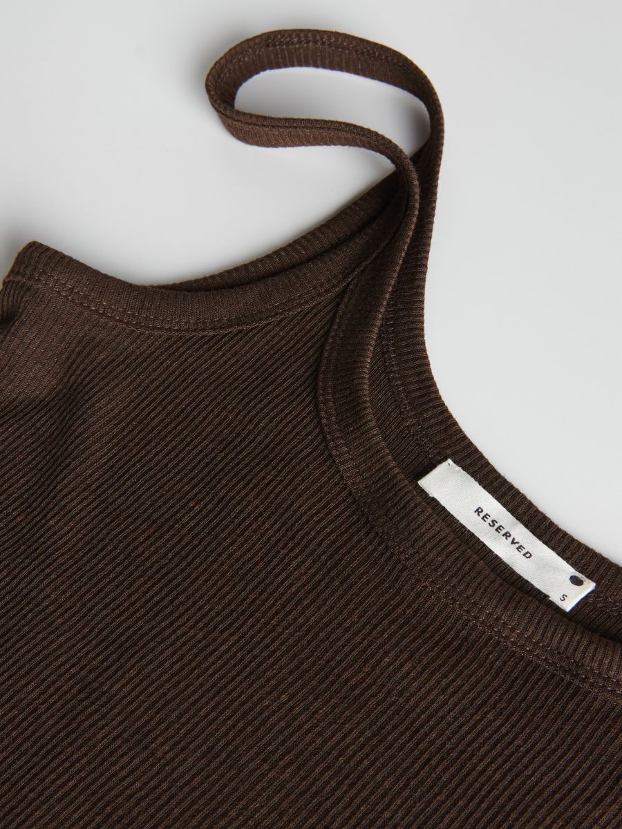 Rib knit top with linen blend - dark brown - RESERVED - 2