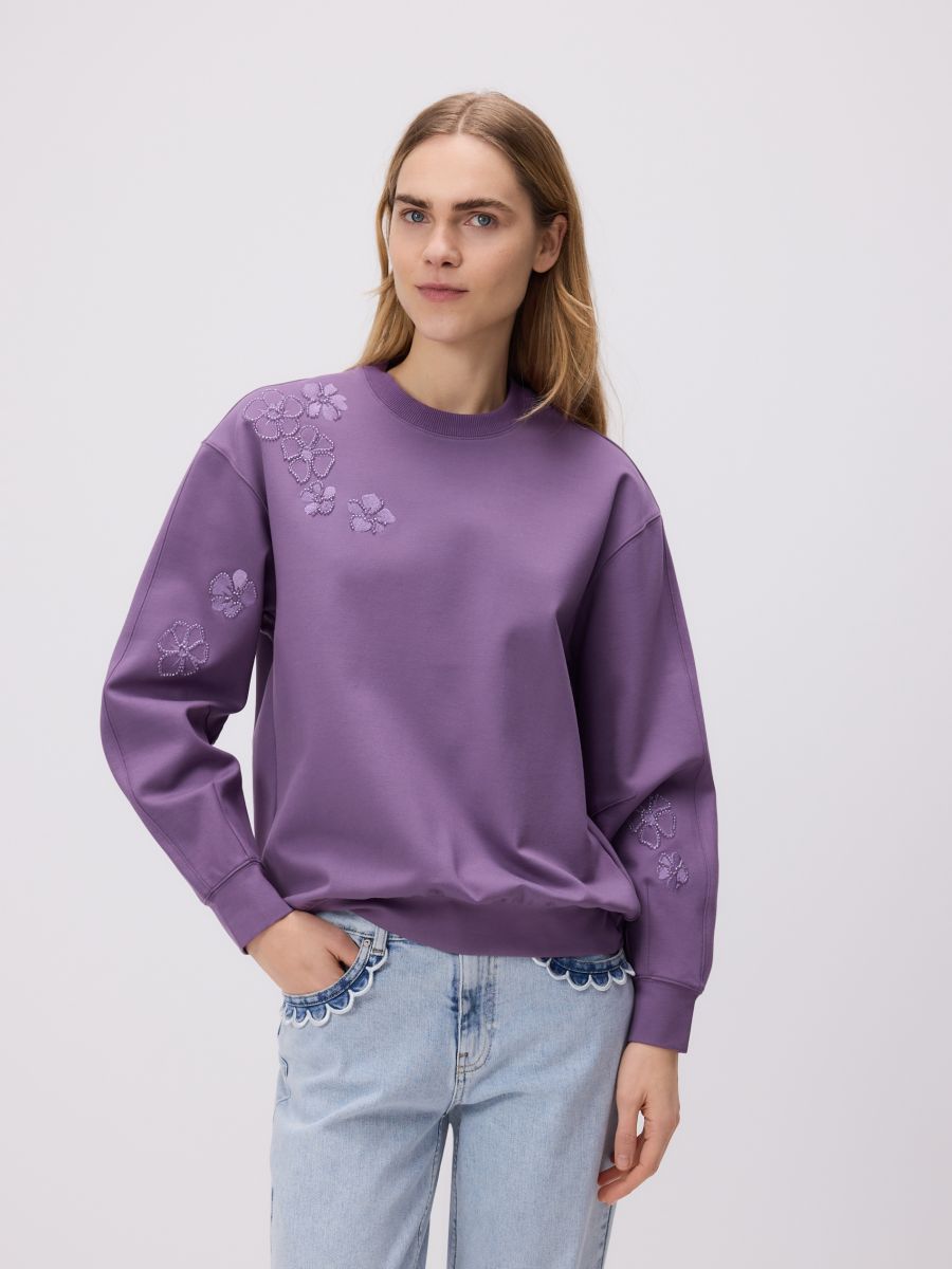Sweatshirt with decorative embroidery - multicolor - RESERVED