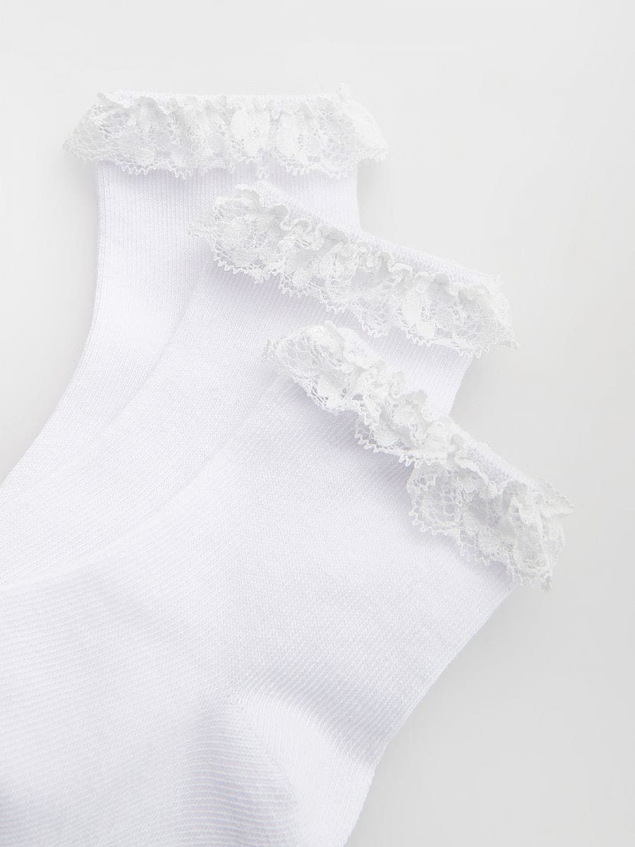 Socks with openwork ruffle detail 3 pack - white - RESERVED - 2