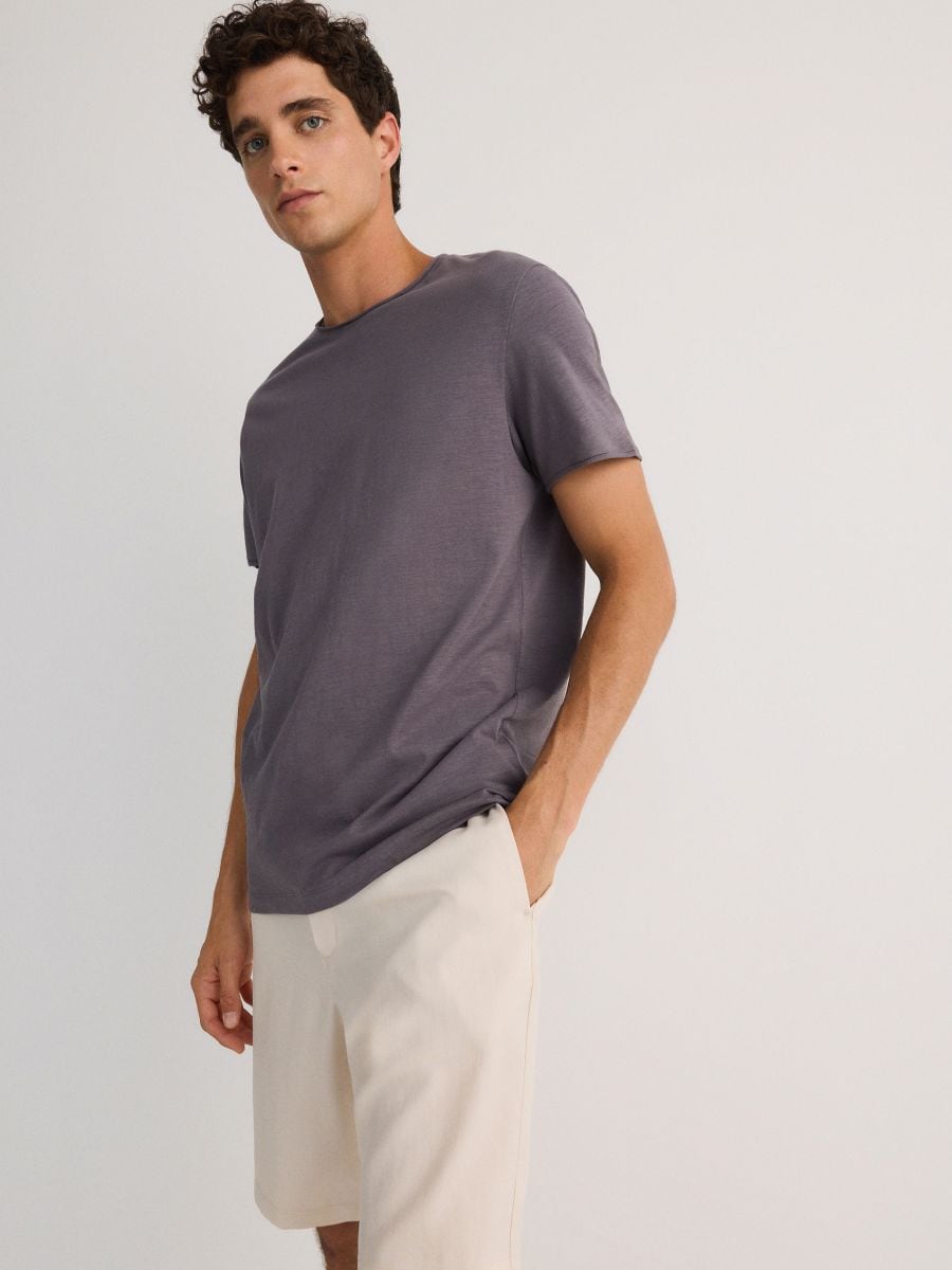 Gładki t-shirt regular fit - ciemnoszary - RESERVED