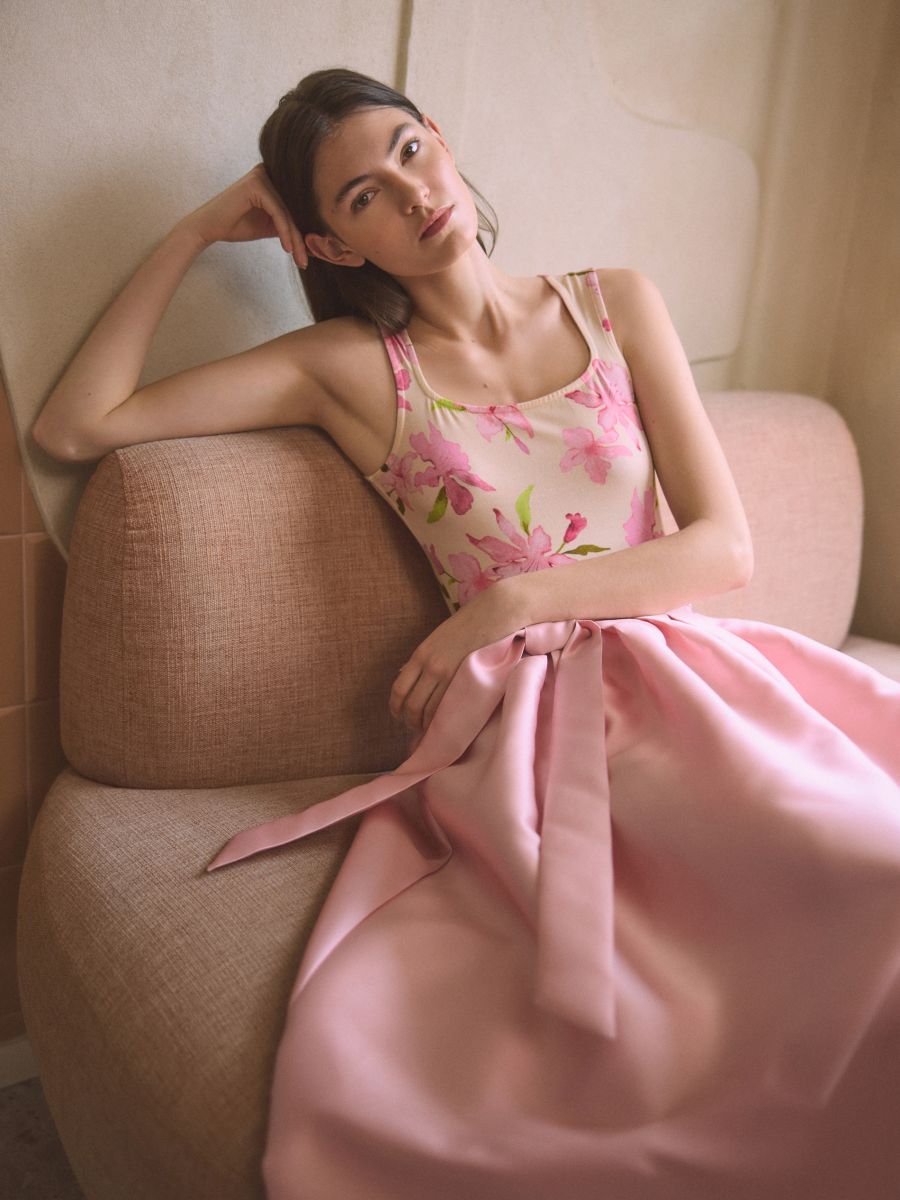 Midi skirt with tie detail - pastel pink - RESERVED - 2