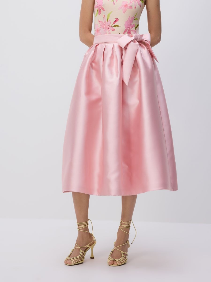 Fustă midi cu cordon decorativ - roz-pastel - RESERVED