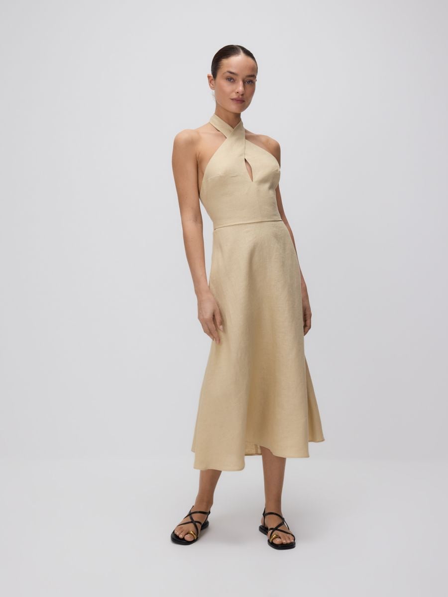 Linnedkjole med bindebånd - beige - RESERVED - 5