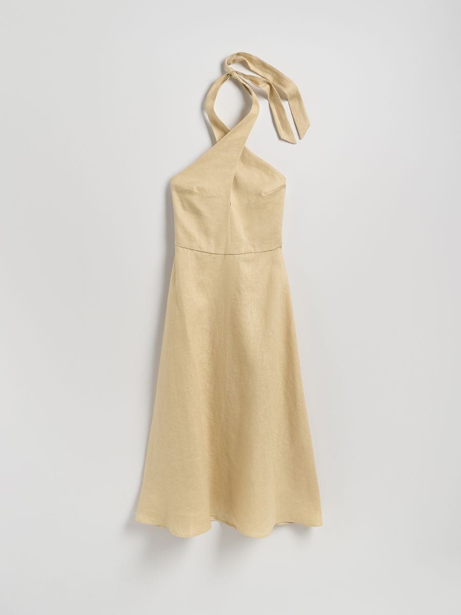 Linnedkjole med bindebånd - beige - RESERVED - 2