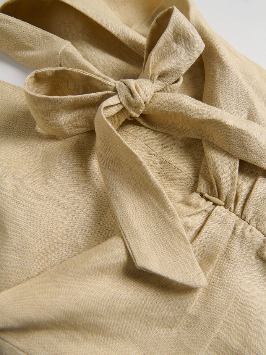 Linnedkjole med bindebånd - beige - RESERVED - 3