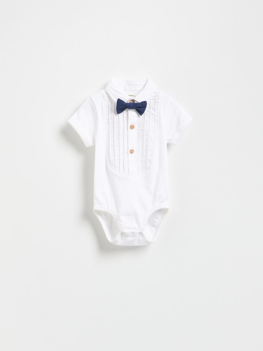 Cotton bodysuit with bow tie detail - white - RESERVED