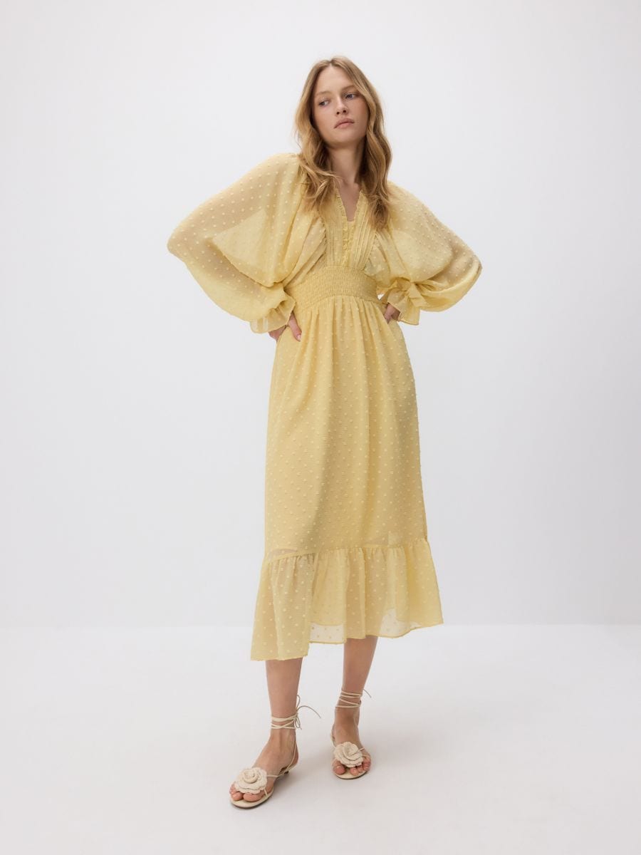 Maxi-jurk met ruches - LICHTGEEL - RESERVED