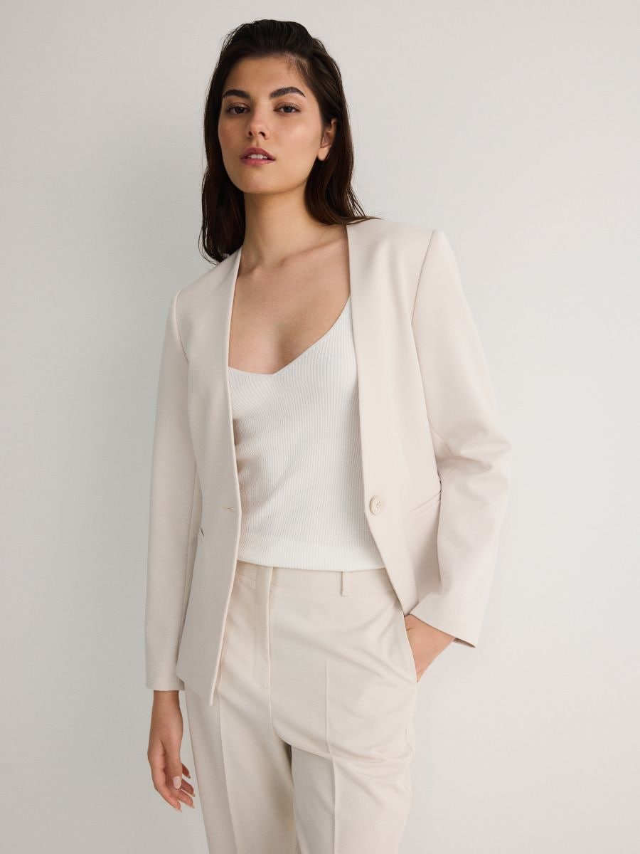 Cigarette trousers with viscose blend - beige - RESERVED - 2