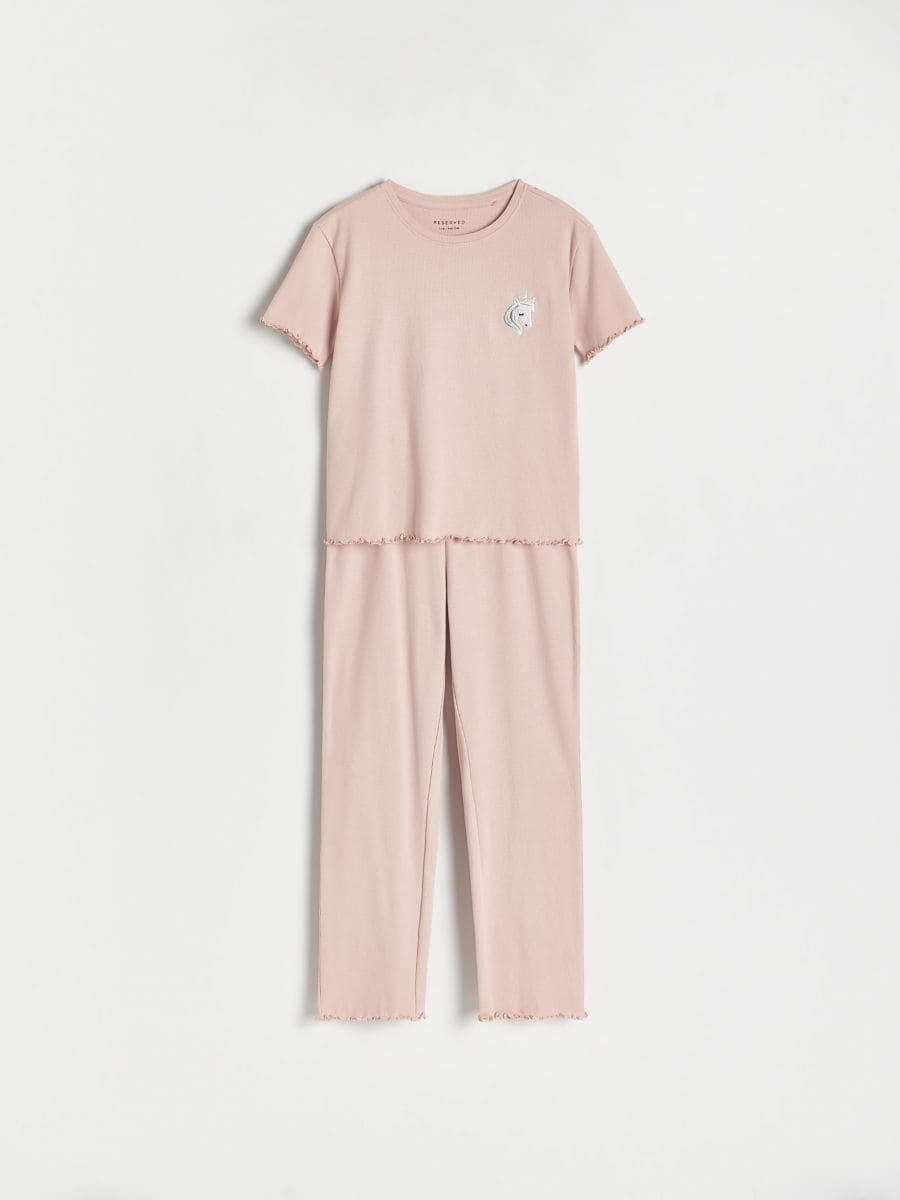 Komplet rebraste pidžame s visokim sadržajem pamuka - prljavo roze - RESERVED